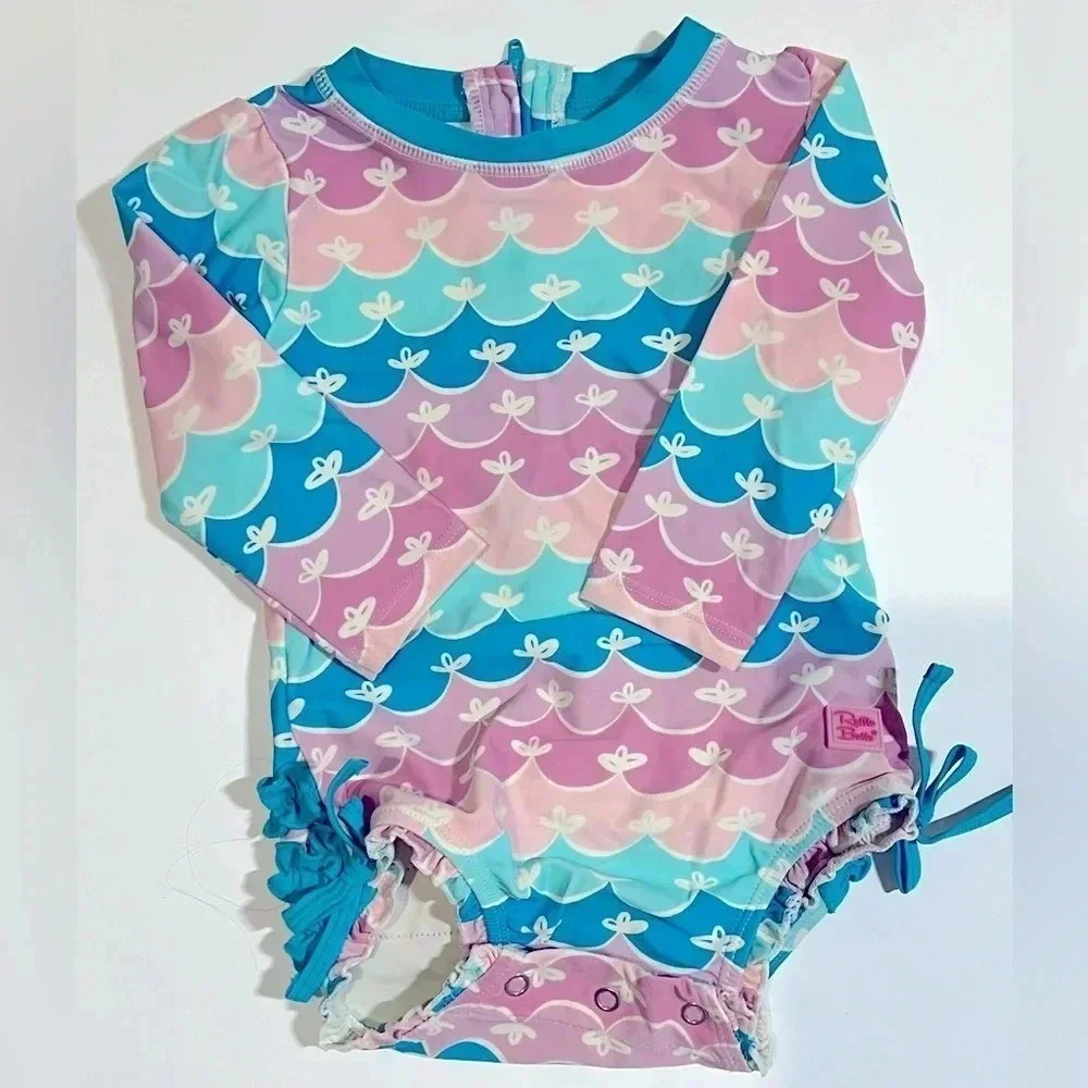 rufflebutts one piece rash guard size 12-18 months mermaid